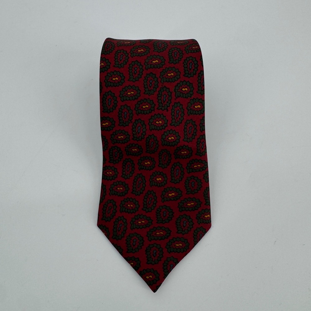 J. Press The Burlington Knot Silk Tie Red Green Paisley Hand Blocked England
